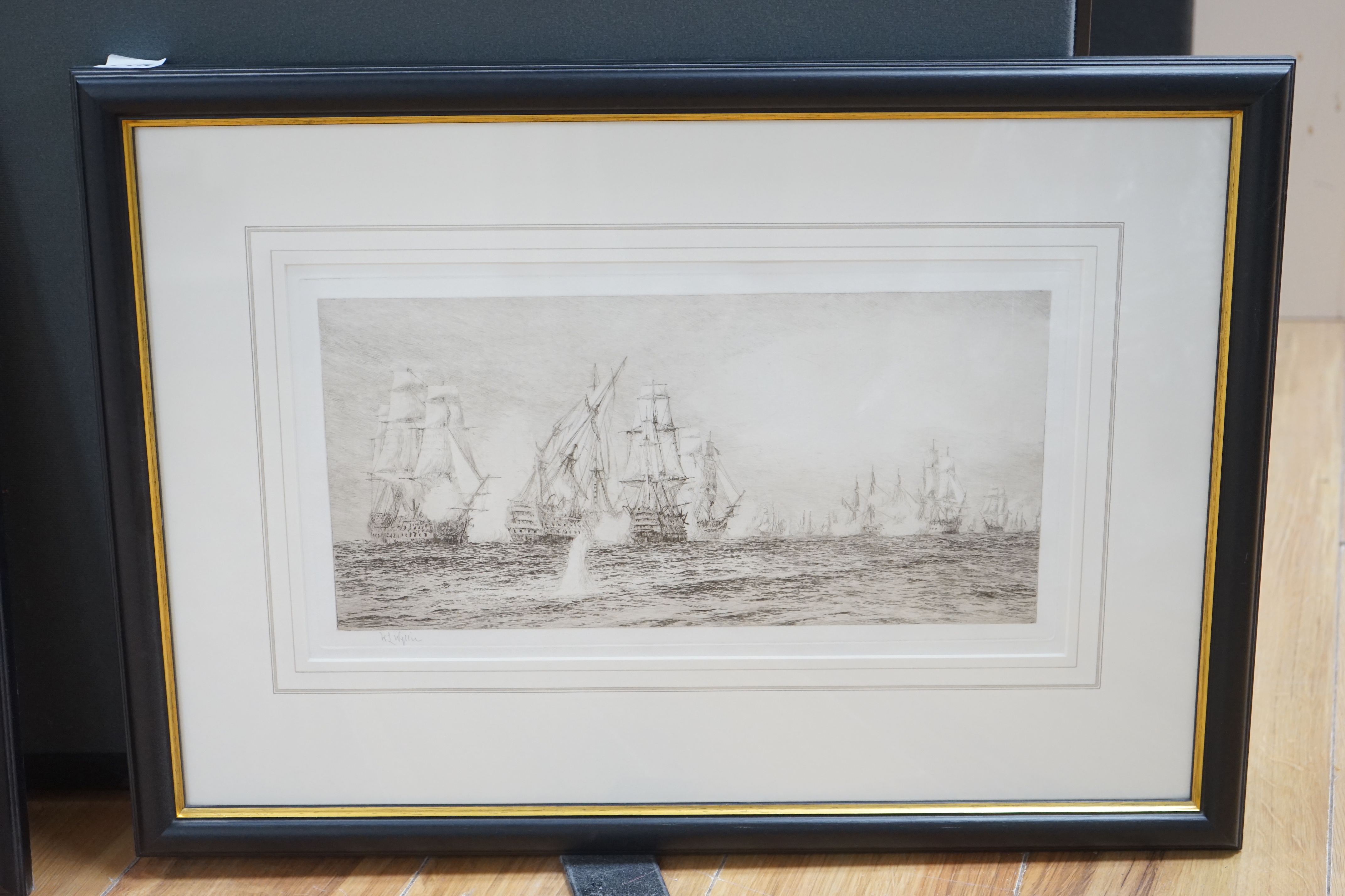 William Lionel Wyllie RA (1851-1931), etching, Duelling Ships, Battle of Trafalgar, signed in pencil, 41cm x 21cm
